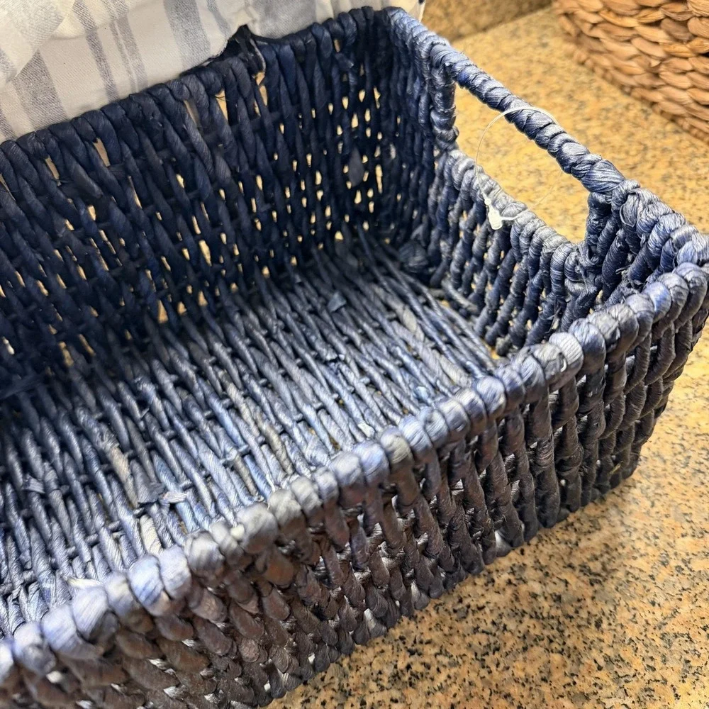 VTG Blue Wicker Storage Basket 12